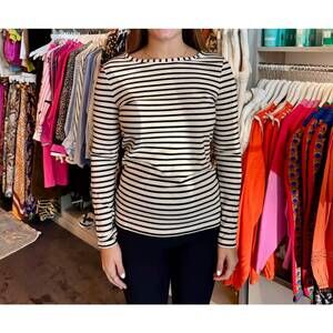 NEW OUI sumiko long sleeve shirt in brown/white